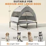Elevated Dog Bed with Removable Canopy, Portable Outside Raised Pet Cot with Cooling Pad, Storage Bag, 36