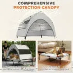 Elevated Dog Bed with Removable Canopy, Portable Outside Raised Pet Cot with Cooling Pad, Storage Bag, 36