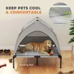 Elevated Dog Bed with Removable Canopy, Portable Outside Raised Pet Cot with Cooling Pad, Storage Bag, 36
